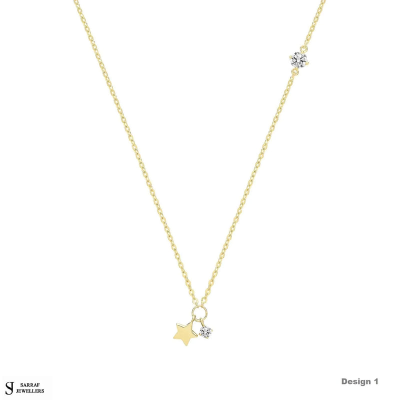 9ct Yellow Gold Star Necklet, Gold Chain Necklace for Ladies - Sarraf Jewellers