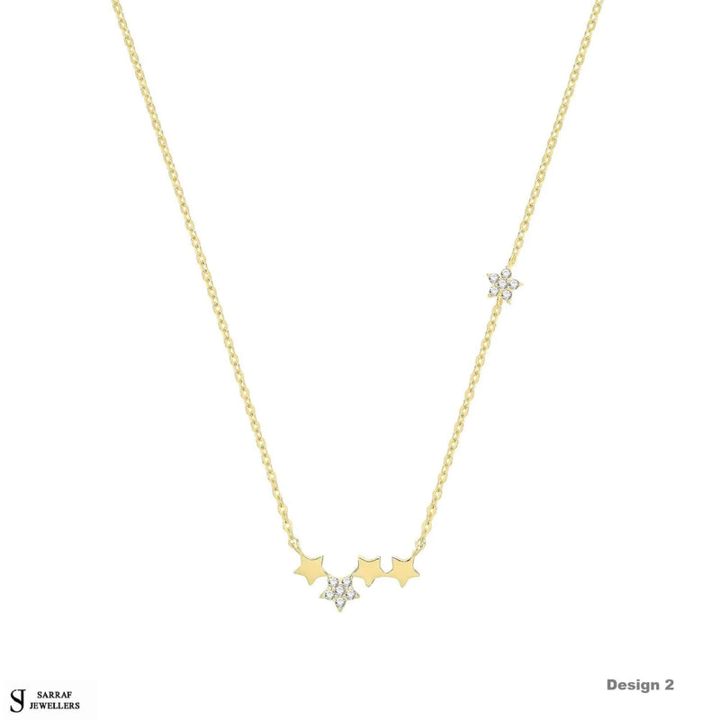 9ct Yellow Gold Star Necklet, Gold Chain Necklace for Ladies - Sarraf Jewellers