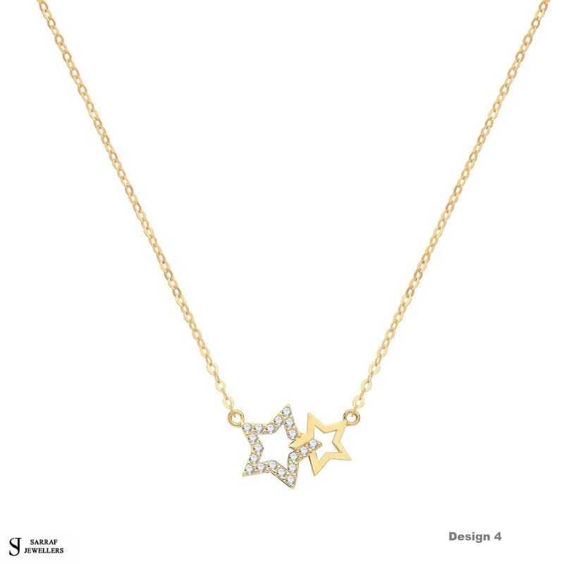 9ct Yellow Gold Star Necklet, Gold Chain Necklace for Ladies - Sarraf Jewellers