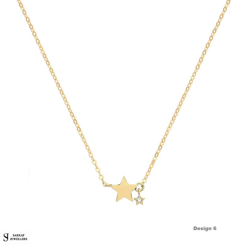 9ct Yellow Gold Star Necklet, Gold Chain Necklace for Ladies - Sarraf Jewellers