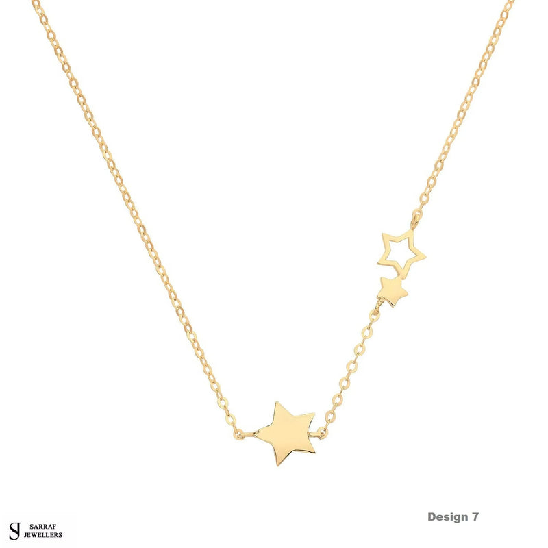 9ct Yellow Gold Star Necklet, Gold Chain Necklace for Ladies - Sarraf Jewellers