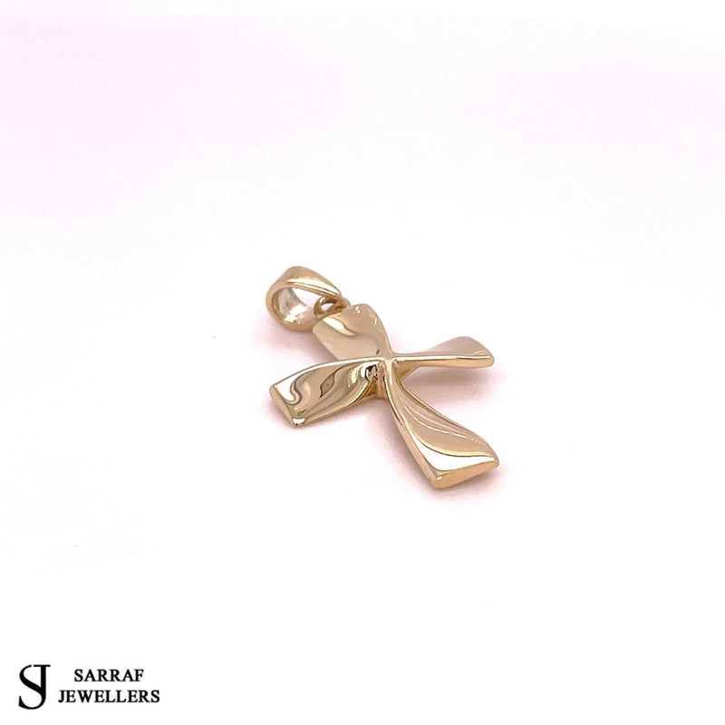 9ct Yellow Gold Twist Cross Pendant, 375 Hallmarked Unisex Pendant - Sarraf Jewellers