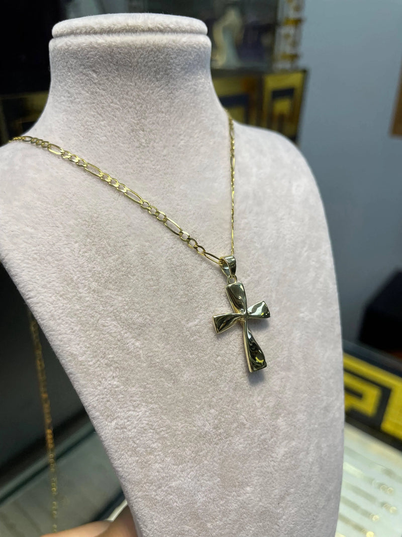 9ct Yellow Gold Twist Cross Pendant, 375 Hallmarked Unisex Pendant - Sarraf Jewellers