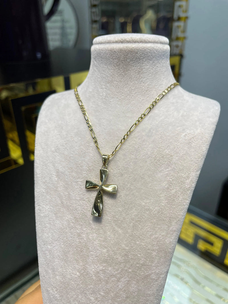 9ct Yellow Gold Twist Cross Pendant, 375 Hallmarked Unisex Pendant - Sarraf Jewellers