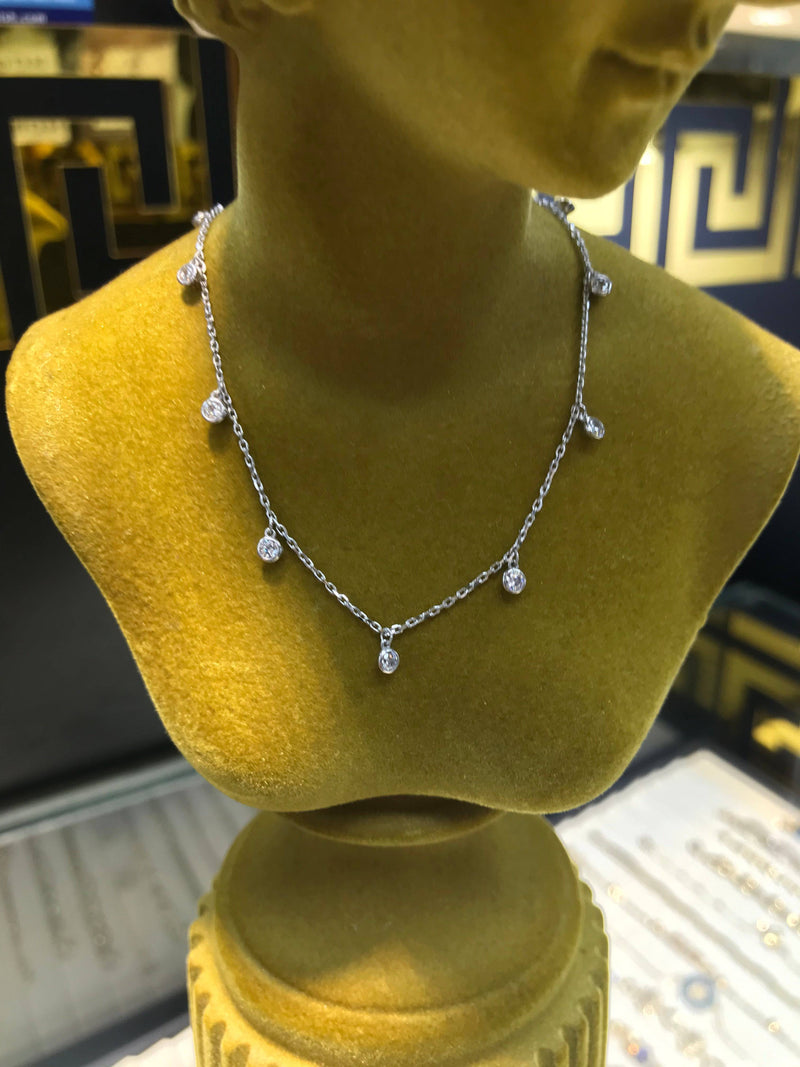 9ct White Gold Dangling CZs Diamond by the Yard 17" Ladies Necklace BRAND NEW - Sarraf Jewellers