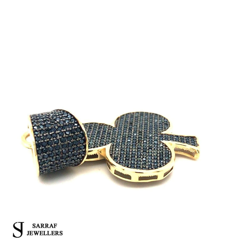 Ace of Spade, Custom Pendant, Gold Pendant, Onyx Stones, 9ct Yellow Gold Pendant Shiny Bling - Sarraf Jewellers