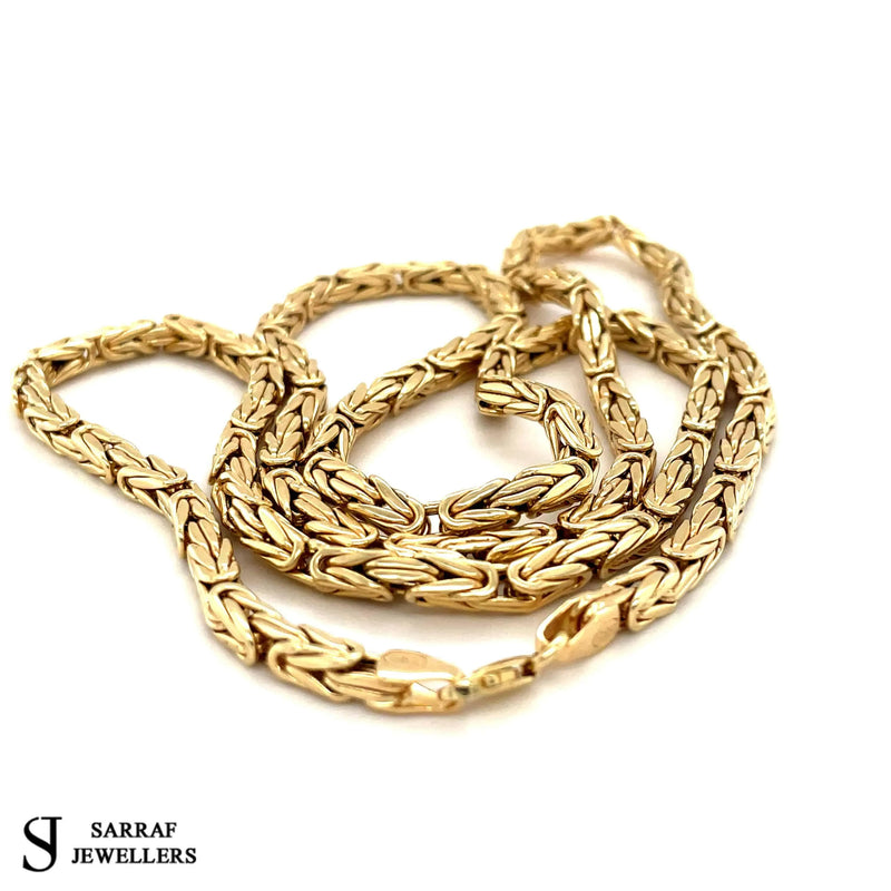 BYZANTINE KING Chain 585 14ct Yellow GOLD Mens SQUARE NECKLACE 4.2MM - Sarraf Jewellers