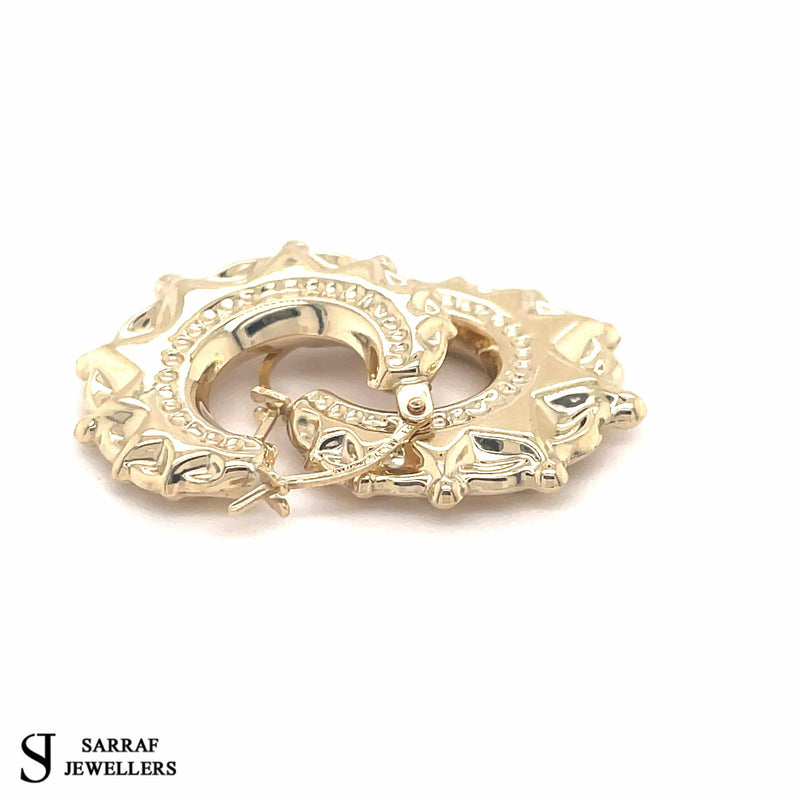 Creole Earrings, 9ct Gold Earring, Victorian Style Spiked, Oval Creole Hoop Earrings 16x19mm - Sarraf Jewellers