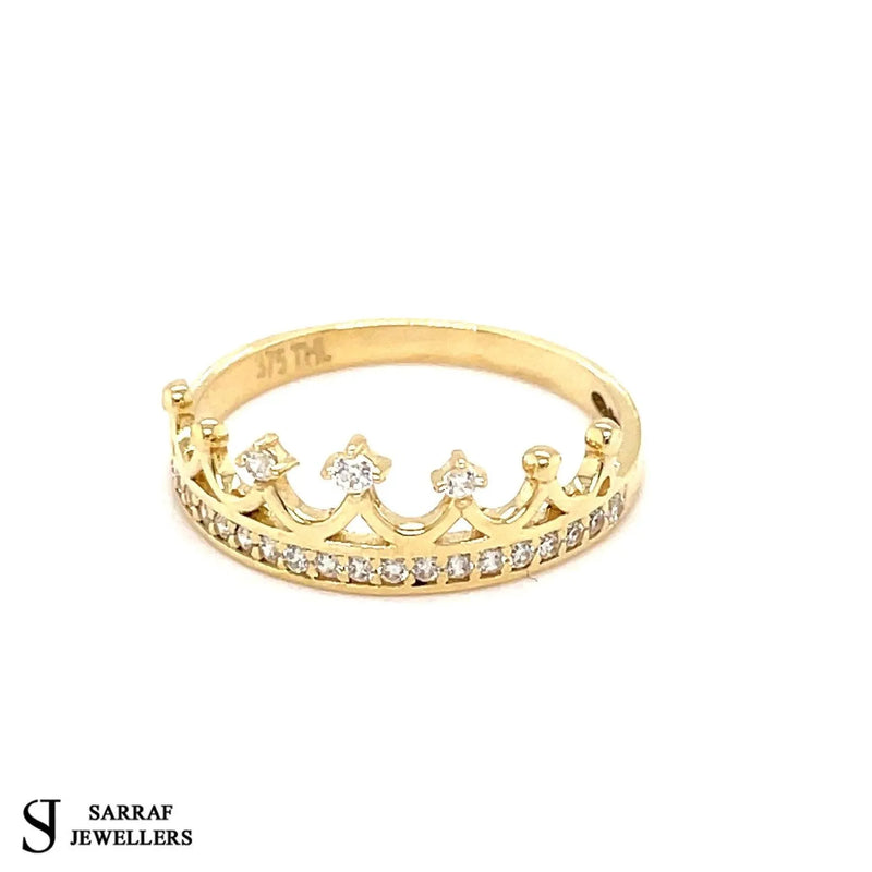 Crown Ring, Gold CZ Crown Ring, 9ct Gold Ring, Tiny Crown Queen Ring, Princess Crown Ring - Sarraf Jewellers