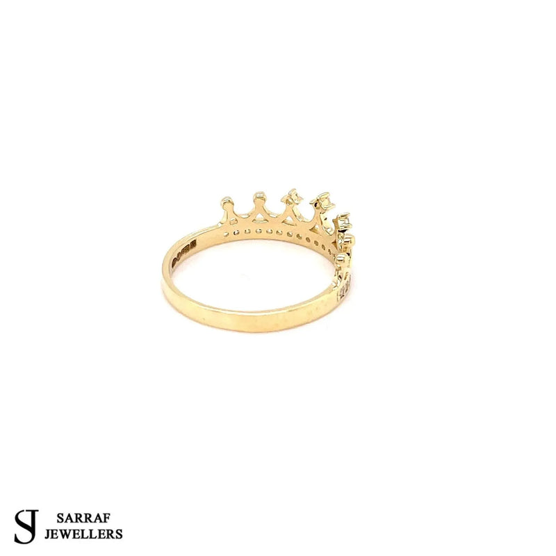 Crown Ring, Gold CZ Crown Ring, 9ct Gold Ring, Tiny Crown Queen Ring, Princess Crown Ring - Sarraf Jewellers