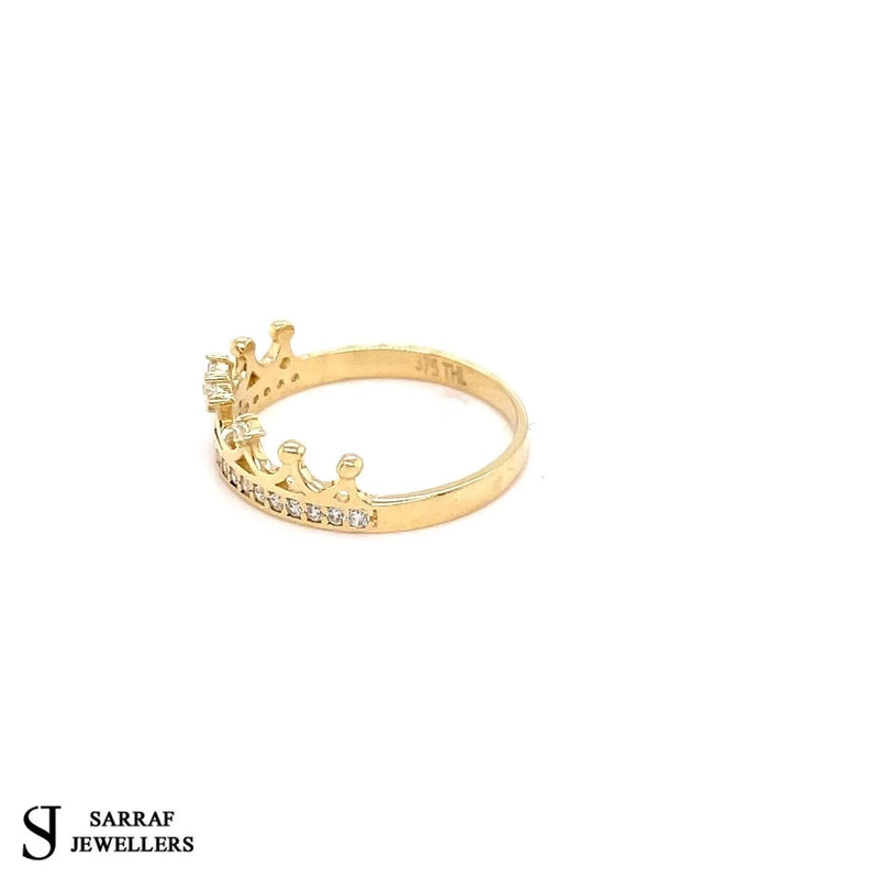 Crown Ring, Gold CZ Crown Ring, 9ct Gold Ring, Tiny Crown Queen Ring, Princess Crown Ring - Sarraf Jewellers