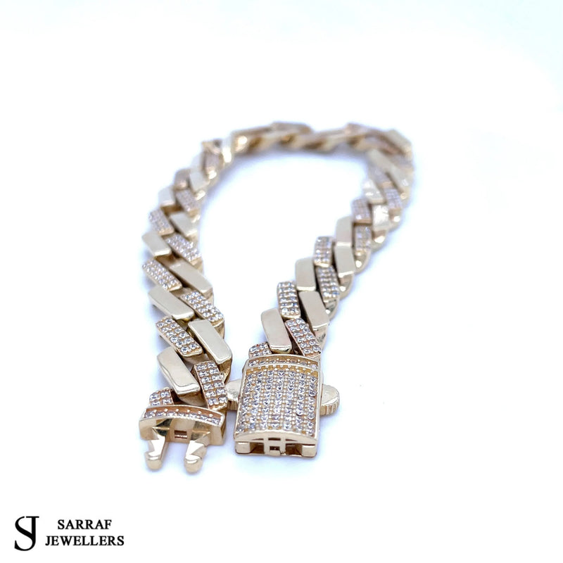 CUBAN CURB HOLLOW 14ct Yellow GOLD CZ MENS 585 BRACELET - Sarraf Jewellers