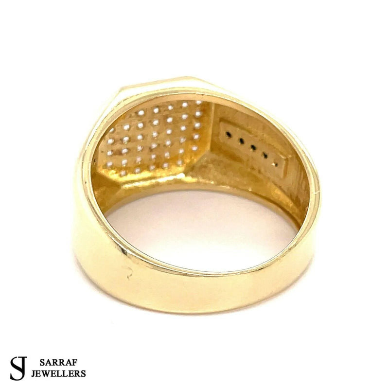 CZ ROUND 585 14ct YELLOW GOLD MENS LINE STYLE DRESS RING ALL Sizes New - Sarraf Jewellers