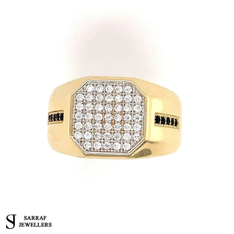 CZ ROUND 585 14ct YELLOW GOLD MENS LINE STYLE DRESS RING ALL Sizes New - Sarraf Jewellers