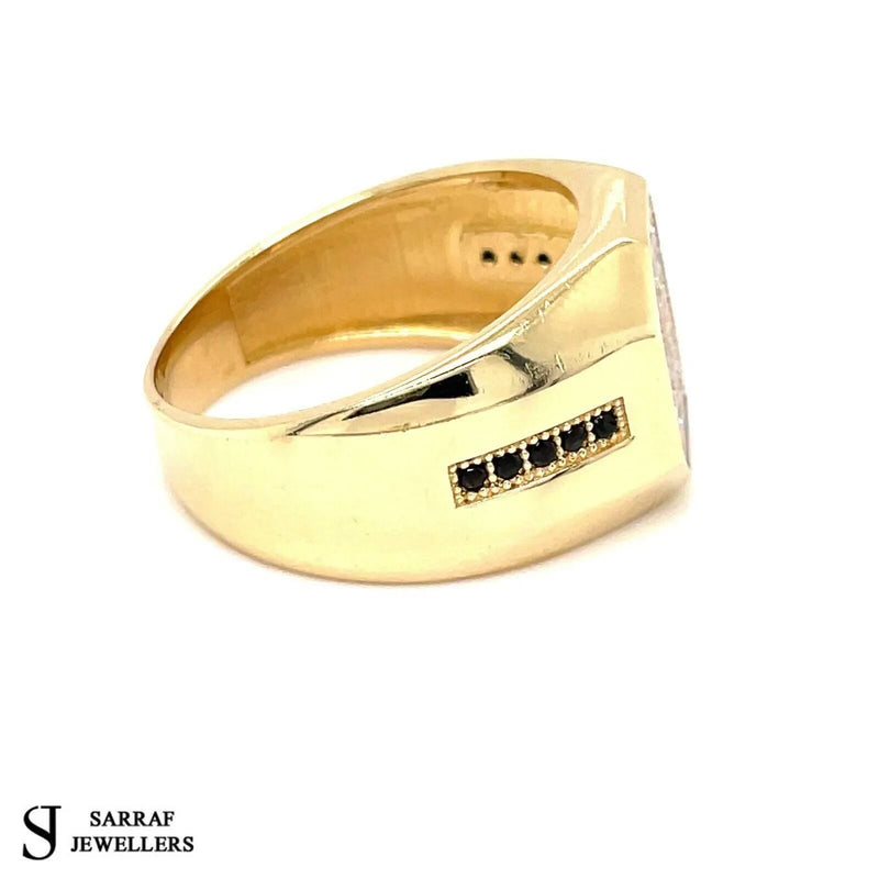 CZ ROUND 585 14ct YELLOW GOLD MENS LINE STYLE DRESS RING ALL Sizes New - Sarraf Jewellers