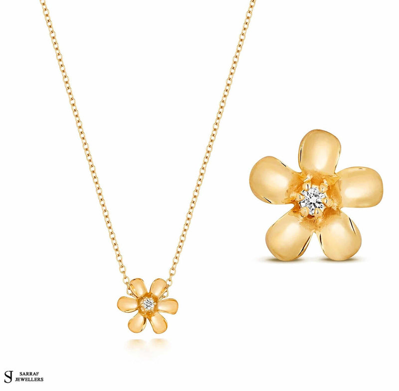 Daisy Necklace Diamond Earring Set, 9k Yellow Rose White Gold Necklace Earring for Women - Sarraf Jewellers