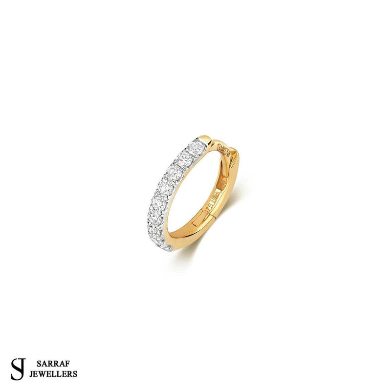 Diamond Cartilage Earrings 9k Gold Diamond Hoop Huggie Hoop, 11-13-15mm Diamond Huggie Hoop Earring - Sarraf Jewellers