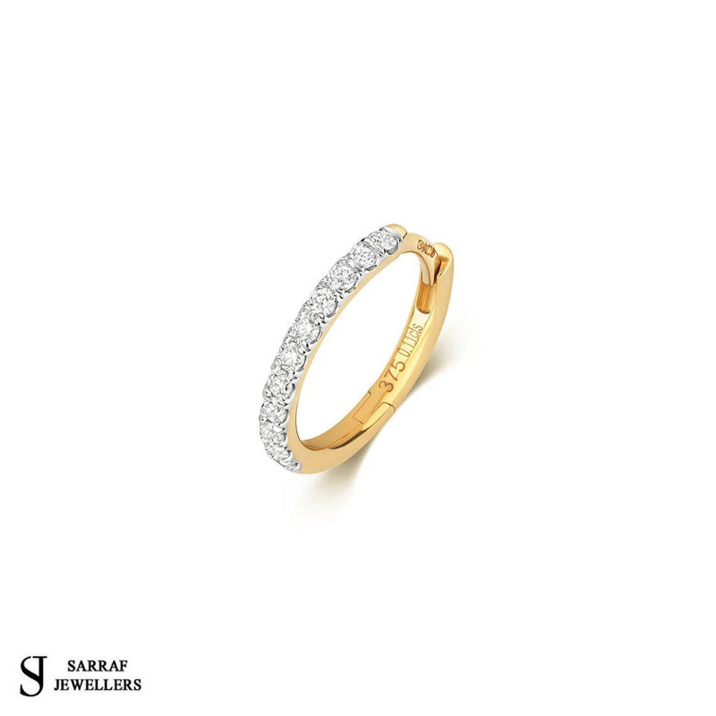 Diamond Cartilage Earrings 9k Gold Diamond Hoop Huggie Hoop, 11-13-15mm Diamond Huggie Hoop Earring - Sarraf Jewellers