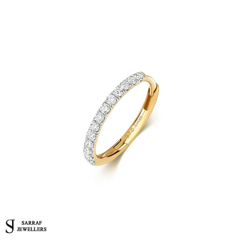 Diamond Cartilage Earrings 9k Gold Diamond Hoop Huggie Hoop, 11-13-15mm Diamond Huggie Hoop Earring - Sarraf Jewellers