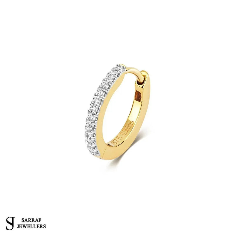 Diamond Cartilage Hoop, Diamond Huggie Hoop, 10-12-14mm Diamond Huggie Hoop Earring, 9k Gold Diamond Hoop - Sarraf Jewellers