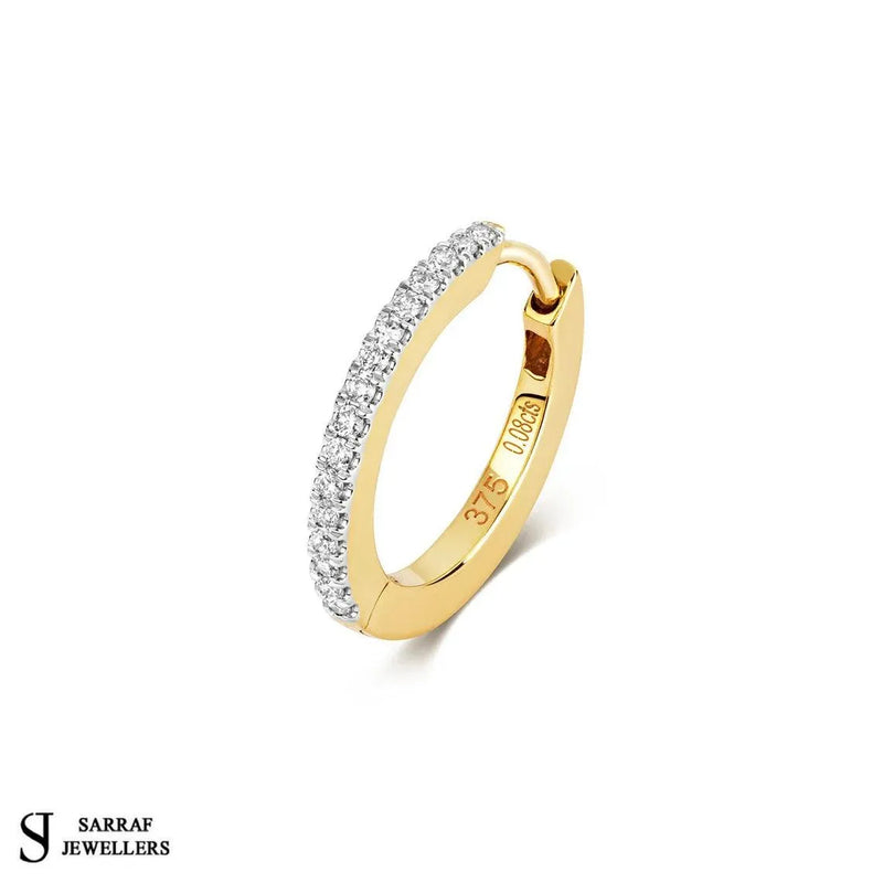 Diamond Cartilage Hoop, Diamond Huggie Hoop, 10-12-14mm Diamond Huggie Hoop Earring, 9k Gold Diamond Hoop - Sarraf Jewellers