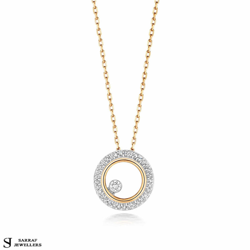 Diamond Circle Necklace 9ct Yellow Rose White Gold Circle Necklace Circle Pendant Necklace for Women - Sarraf Jewellers