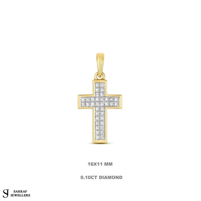 Diamond Cross Pendant, Pave Set 9k Yellow White Gold, Cross For Women, Cross For Men, Real Diamond Cross - Sarraf Jewellers