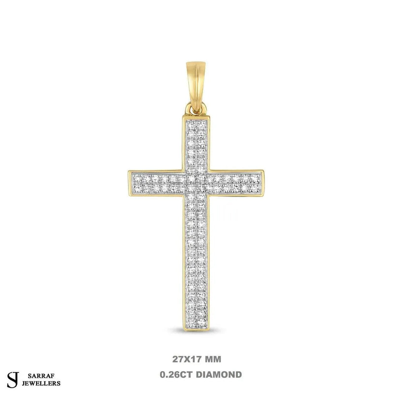 Diamond Cross Pendant, Pave Set 9k Yellow White Gold, Cross For Women, Cross For Men, Real Diamond Cross - Sarraf Jewellers