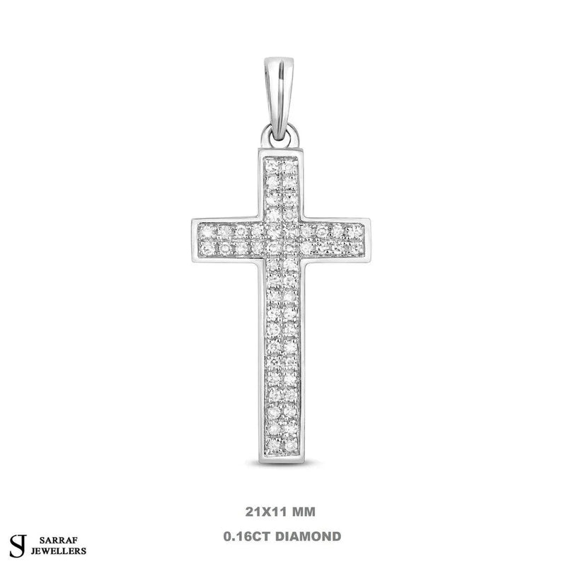 Diamond Cross Pendant, Pave Set 9k Yellow White Gold, Cross For Women, Cross For Men, Real Diamond Cross - Sarraf Jewellers