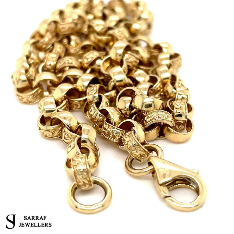 Diamond Cut BRITISH BELCHER 375 9ct GENUINE GOLD Chain Necklace 22" 6.5mm - Sarraf Jewellers