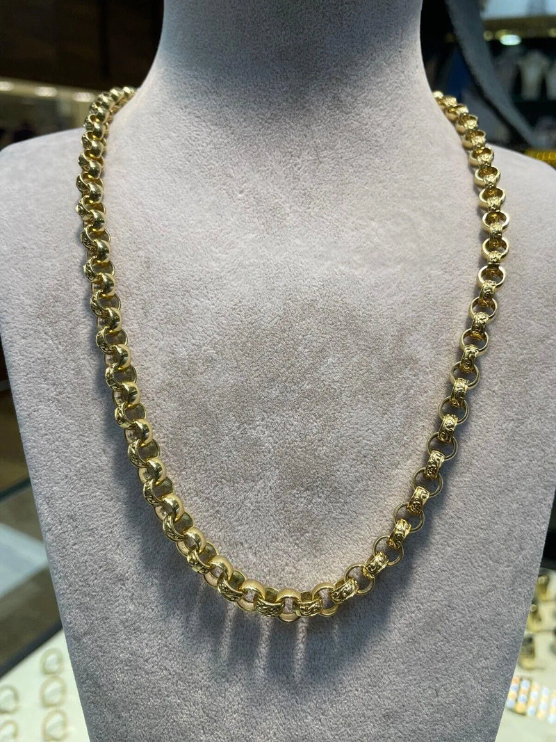 Diamond Cut BRITISH BELCHER 375 9ct GENUINE GOLD Chain Necklace 22" 6.5mm - Sarraf Jewellers