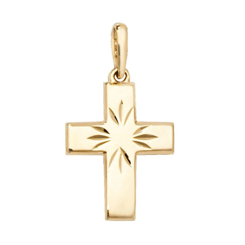 Diamond Cut Cross Pendant 9K Yellow Gold, Tiny Small Cross Pendant, Shiny Cross, Cross for Woman, Cross For Men - Sarraf Jewellers