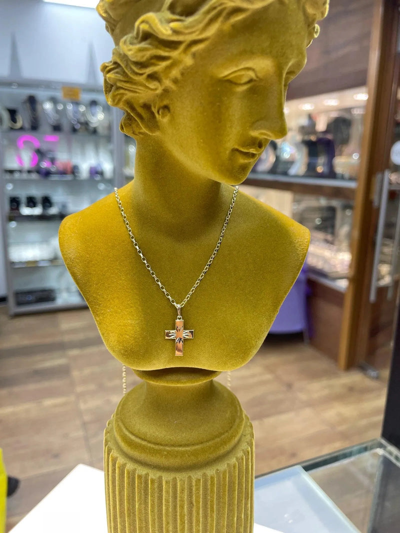 Diamond Cut Cross Pendant 9K Yellow Gold, Tiny Small Cross Pendant, Shiny Cross, Cross for Woman, Cross For Men - Sarraf Jewellers