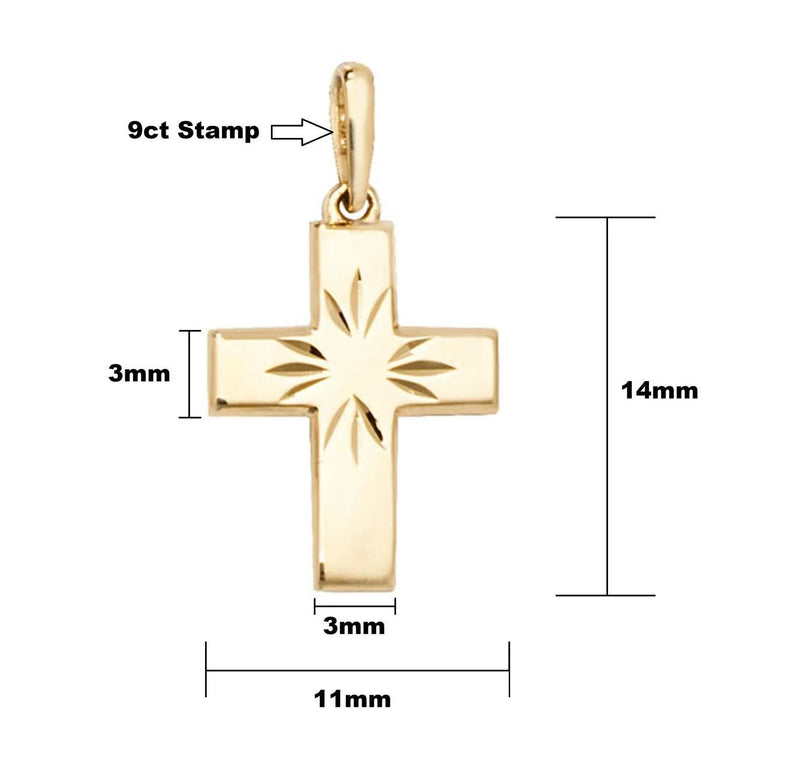 Diamond Cut Cross Pendant 9K Yellow Gold, Tiny Small Cross Pendant, Shiny Cross, Cross for Woman, Cross For Men - Sarraf Jewellers