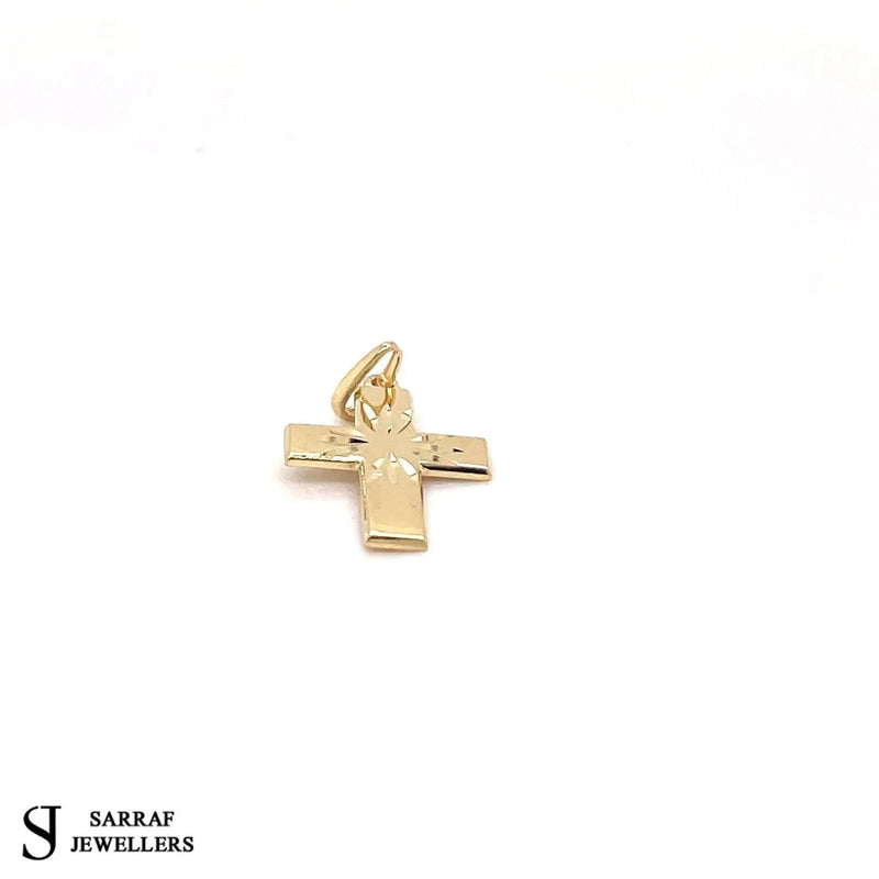 Diamond Cut Cross Pendant 9K Yellow Gold, Tiny Small Cross Pendant, Shiny Cross, Cross for Woman, Cross For Men - Sarraf Jewellers