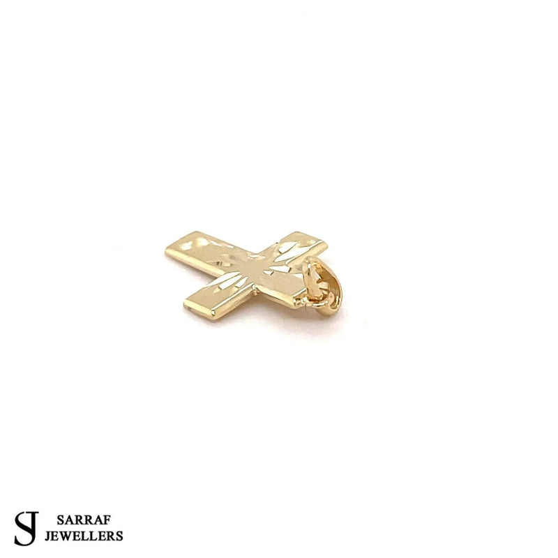 Diamond Cut Cross Pendant 9K Yellow Gold, Tiny Small Cross Pendant, Shiny Cross, Cross for Woman, Cross For Men - Sarraf Jewellers