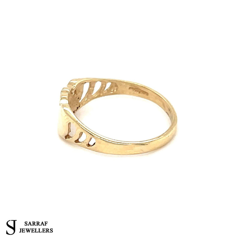 Double Heart Signet Ring, Gold Ring, 9ct Yellow Gold Ring, Double Heart Signet CZ Ring - Sarraf Jewellers