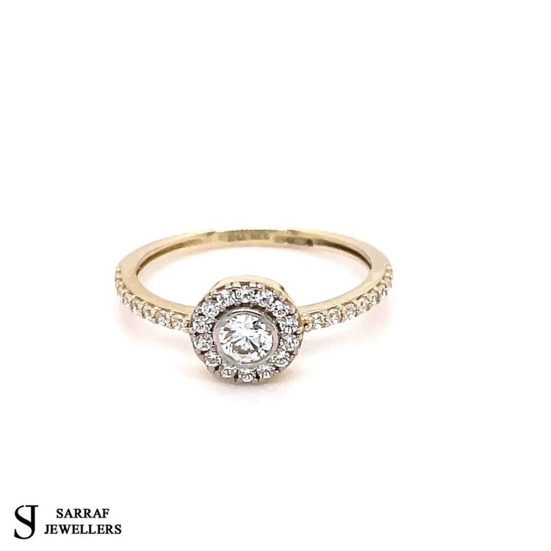 Engagement Ring, Halo Cluster Ring, 9ct Gold Ladies CZ Solitaire Engagement Ring, Gifts for her, Wedding Band - Sarraf Jewellers