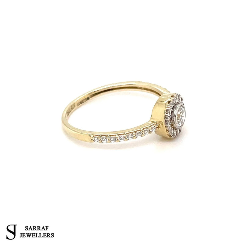 Engagement Ring, Halo Cluster Ring, 9ct Gold Ladies CZ Solitaire Engagement Ring, Gifts for her, Wedding Band - Sarraf Jewellers