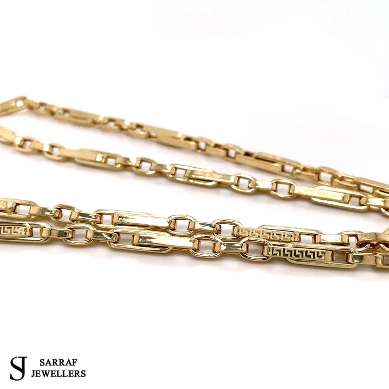 FIGARO Greek Pattern 14ct YELLOW GOLD BELCHER Chain Necklace 22" 4MM 14.3GR NEW! - Sarraf Jewellers