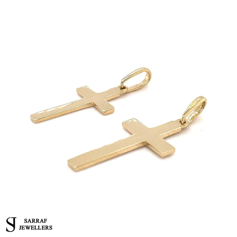 Flat Gold Cross, 9k Plain Yellow Gold Cross, Cross For Men, Cross For Women, Cross Pendant - Sarraf Jewellers