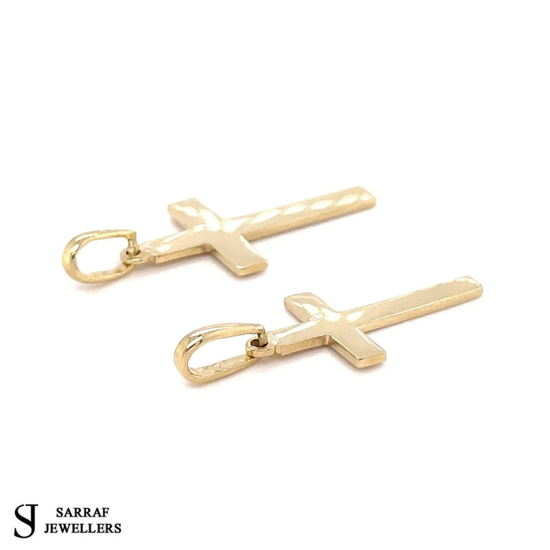 Flat Gold Cross, 9k Plain Yellow Gold Cross, Cross For Men, Cross For Women, Cross Pendant - Sarraf Jewellers