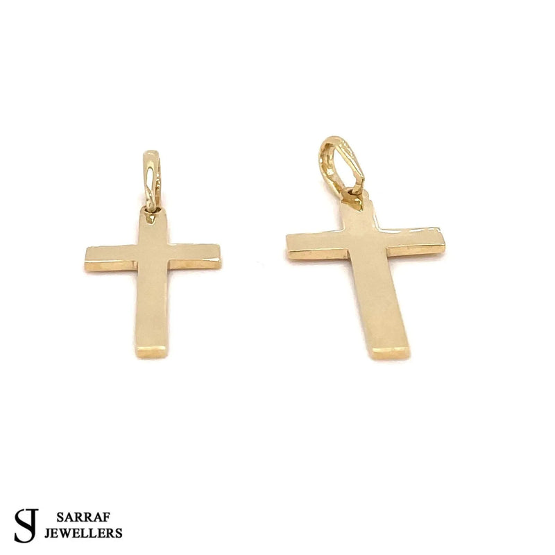 Flat Gold Cross, 9k Plain Yellow Gold Cross, Cross For Men, Cross For Women, Cross Pendant - Sarraf Jewellers