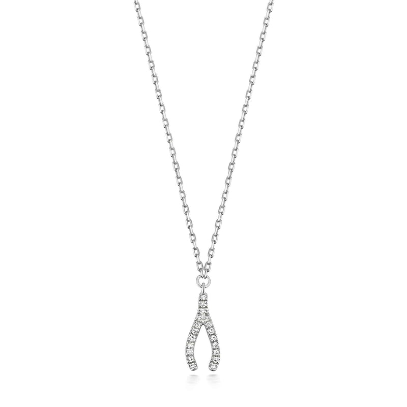 Gifts for Her Diamond Gold Necklace Wishbone For Women 9ct White Gold Necklace V pendant - Sarraf Jewellers