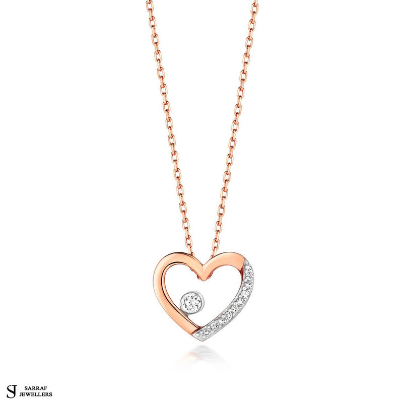 Gifts for Her Diamond Heart Necklace for Women 9ct Yellow Rose White Gold Heart Necklace Heart Pendant Necklace - Sarraf Jewellers