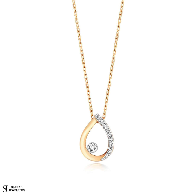 Gifts for Her Diamond Pear Necklace 9ct Yellow Rose White Gold Pear Necklace Teardrop Pendant Necklace for Women - Sarraf Jewellers