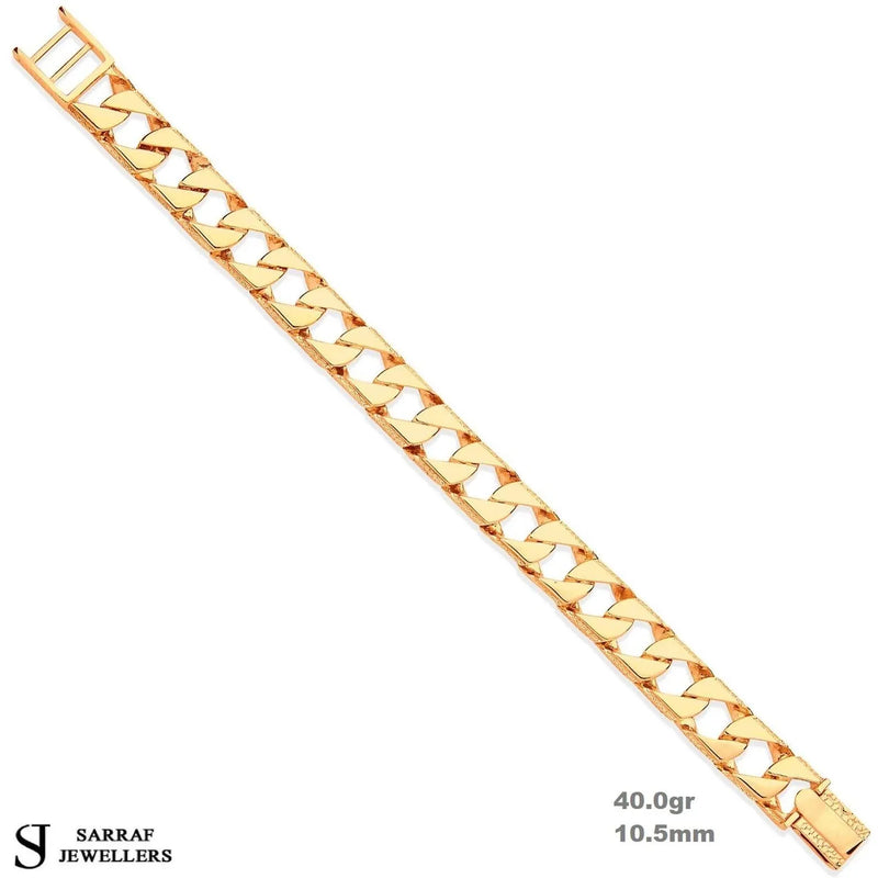 Gold Bracelet, 9ct Yellow Gold Casted Grain Edge Gents Bracelet, Bracelet for Mens 8inches - Sarraf Jewellers