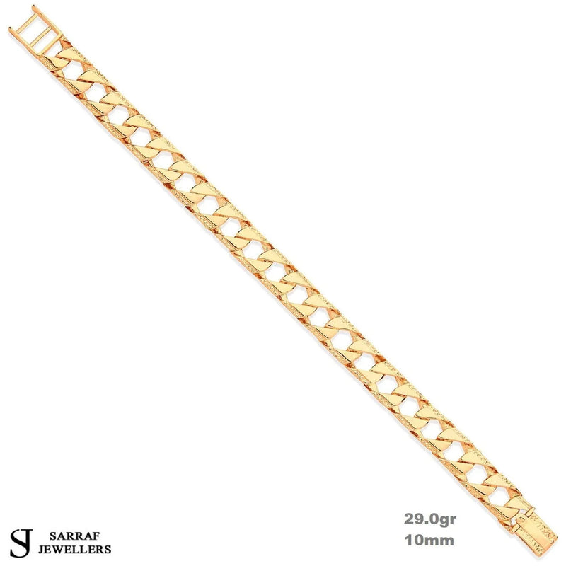 Gold Bracelet, 9ct Yellow Gold Casted Grain Edge Gents Bracelet, Bracelet for Mens 8inches - Sarraf Jewellers