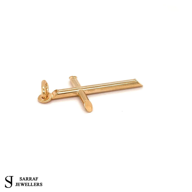 Gold Cross Pendant, 9K Yellow Plain Cross, Classy Unisex Cross, Cross For Women, Cross For Men - Sarraf Jewellers