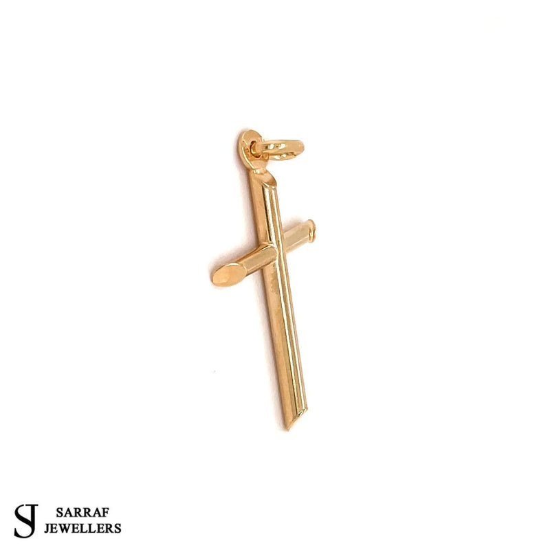 Gold Cross Pendant, 9K Yellow Plain Cross, Classy Unisex Cross, Cross For Women, Cross For Men - Sarraf Jewellers